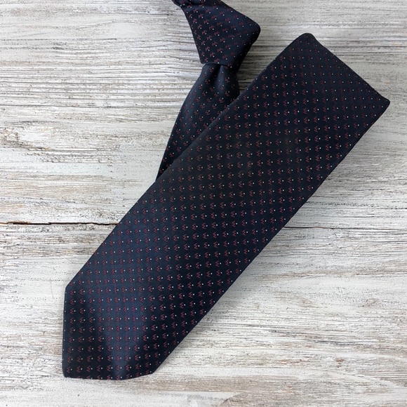 Vtg Christian Dior Navy Red Skinny Polyester Tie - Picture 4 of 8